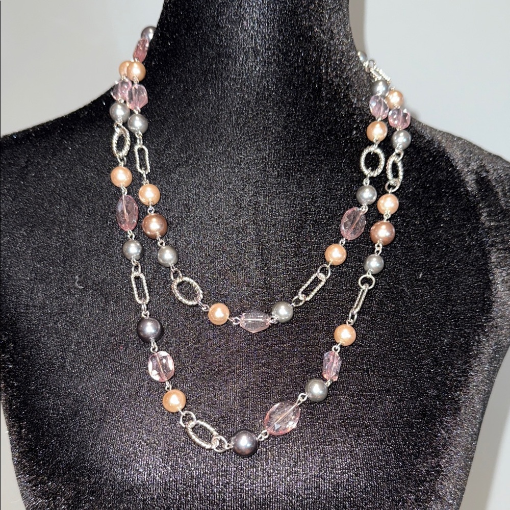 Elegant Blue & pink and Silver Beaded Necklace